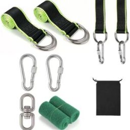 INF Kit sangles de balançoire en polyester 5cmX150cm - Charge 250KG, coutures doubles, mousquetons No.8 et anneaux pivotants 304