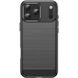 INF Coque Noire en TPU Compatible avec iPhone 17 Pro Max - Texture Fibre de Carbone, Béquille, Magnétique