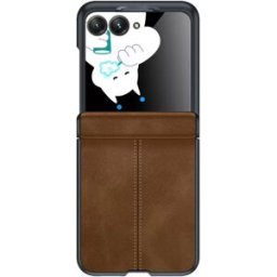 INF Étui de protection en PC avec texture cuir marron compatible avec Motorola RAZR+ 2025/2024 avec protection d'écran