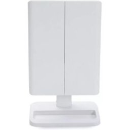 INF Miroir de maquillage LED à motif cuir, alimenté par USB/pile, miroir de courtoisie à trois volets Blanc
