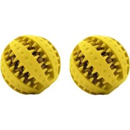 INF Jouet à mâcher pour animaux 2 pièces - Balle en caoutchouc 7cm à distribution de friandises, jouet dentaire Jaune