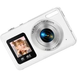 INF Appareil photo numérique à double écran IPS 2.4 inch + 1.3 inch, 4K 30fps, zoom numérique 18x, objectif 5MP AF Blanc