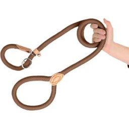 INF Heavy Duty 1.5m Dog Training Slip Lead with Comfortable Grip and Stainless Steel Ring café