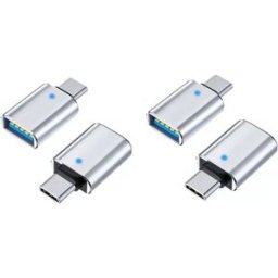 INF Adaptateur OTG Type-C avec LED - Pack de 4, USB 3.0 5Gbps, Alliage d'aluminium, compatible avec Apple, Huawei et MacBook Argent