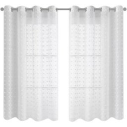 INF Lot de 2 Rideaux Voile à Pompons - Panneaux de Fenêtre à Oeillets XL Blanc