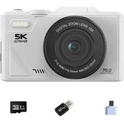 INF Appareil Photo Numérique 75MP 5K Ultra HD avec Carte 128GB, Adaptateur Type-C & Lecteur