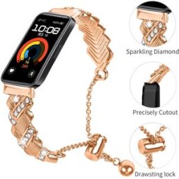 INF Bracelet demi-bracelet à coeur en strass - Bracelet de remplacement compatible avec Huawei Band 11/11 Pro, alliage de zinc, Or rose