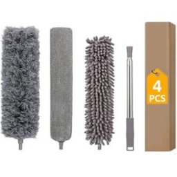 INF Ensemble plumeau extensible 4 pièces avec mât en acier inoxydable épaissi, têtes microfibre et chenille, brosse pour