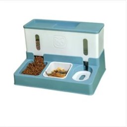 INF Distributeur et Abreuvoir 2-en-1 à Gravité - ABS, Capacité approx. 1.5kg Nourriture et 1000ml Eau, Bol Anti-éclaboussures Blanc + Bleu