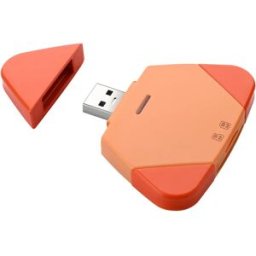 INF Lecteur de cartes SD/TF magnétique 3-en-1 - Plug-and-Play, compatible avec Apple Lightning, USB-C et USB-A, puce sécurisée Orange