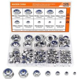 INF Kit d'assortiment d'écrous de blocage hexagonaux en acier inoxydable 125 pièces - Écrous autobloquants à insert en nylon