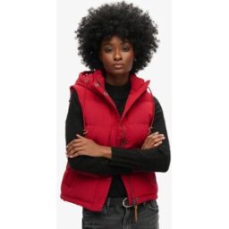 Superdry Femme Doudoune Sans Manches à Capuche Everest Rouge Taille: 42