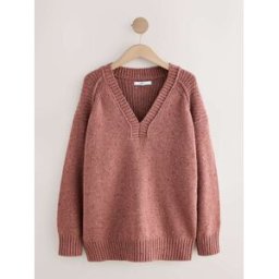 Next Pull long à col en V en coton et laine mélangés