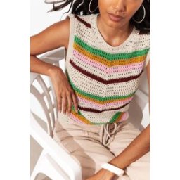 Promod Pull sans manches en crochet Rayé écru M