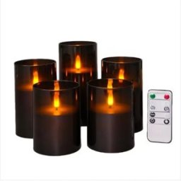INF Ensemble de 5 Bougies LED Noires Sans Flamme - Diamètre 7,5 cm - Scintillement Réaliste, Télécommande Incluse