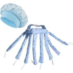 INF Ensemble 2 pièces de bigoudis sans chaleur avec bonnet en satin - Coiffage nocturne sans chaleur, design pieuvre pour Bleu