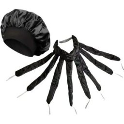 INF Ensemble 2 pièces de bigoudis sans chaleur avec bonnet en satin - Coiffage nocturne sans chaleur, design pieuvre pour Le noir