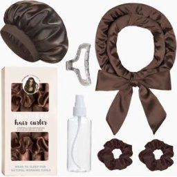 INF Ensemble 6 pièces de bigoudis en satin sans chaleur - Tiges de coiffage nocturnes pour boucles naturelles et lisses Marron
