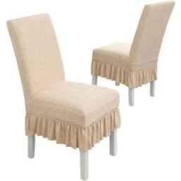 INF Lot de 6 housses de chaise à jupe Lucky Leaf - Taille universelle : Polyester, élastique, jacquard Beige