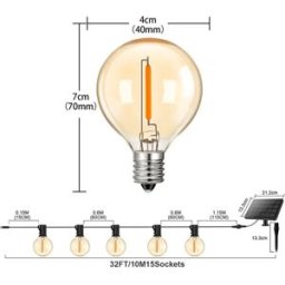 INF Guirlande solaire LED télécommandée 12v 10m 15+1 ampoules en verre, panneau monocristallin 3000mah, recharge USB double