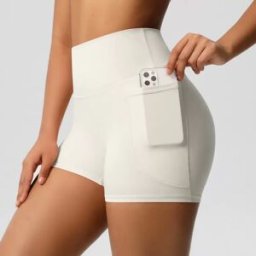 INF Lot de 2 shorts à poche avec étiquette en anglais - Shorts de yoga taille haute en nylon brossé avec poche latérale M Beige