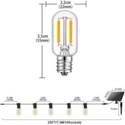 INF Guirlande solaire étanche 12V 7.6M 10+1 ampoules, panneau monocristallin 3000MAH, USB rechargeable, sans télécommande