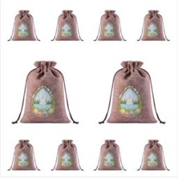 INF Sacs à friandises de Pâques 2026, Sachets cadeaux en toile de jute avec cordon de serrage pour les fêtes de Pâques - Lot de Gris