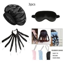 INF Ensemble 3 pièces Bigoudis Pieuvre Sans Chaleur à Finition Satin - Bigoudis de Nuit Noir