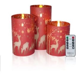 INF Ensemble de 3 Bougies LED Sans Flamme Rouges de Noël avec Télécommande