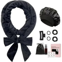 INF Ensemble 9 pièces de bigoudis en satin sans chaleur avec bonnet de nuit en satin – coiffage nocturne sans chaleur pour Le noir