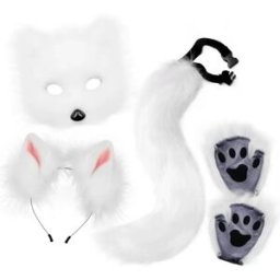 INF Ensemble de Costume de Masque de Renard en Peluche pour Halloween - 4 Pièces: Masque, Oreilles, Queue et Pattes