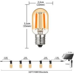 INF Guirlande solaire étanche 12V 10M, 15+1 ampoules, panneau solaire 3000mAh amélioré, rechargeable USB, sans télécommande