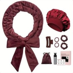 INF Ensemble 9 pièces de bigoudis en satin sans chaleur avec bonnet de nuit en satin – coiffage nocturne sans chaleur pour Vin rouge