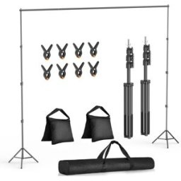 Bc-elec - M109001 Support de toile de fond photo ajustable 2.6x3m, Kit complet avec pinces, sacs de lestage et sac de transport