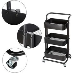 Bc-elec - HT2-SH3M-BLACK Chariot de Service à roulettes en métal, Desserte de cuisine, salle de bains, Servante 3 étages avec freins