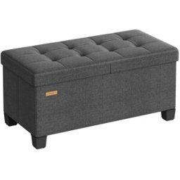 SONGMICS Banc Pouf de Rangement avec Pieds, Gris ardoise / 70L cm