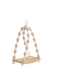 INF Balançoire en bois massif naturel - Perchoir en corde de coton non peint avec perles en bois pour petits perroquets
