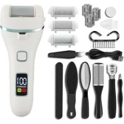 INF Ponceuse Électrique Afficheur Numérique - 3 Vitesses Rechargeable USB avec Aspiration et Tête de Broyage en Quartz Blanc