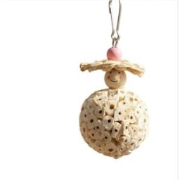 INF Jouet à mâcher en bois de sola pour perroquets - Balle sola blanche suspendue pour conures et calopsittes, matériau végétal
