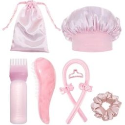 INF Princess Pink Ensemble bonnet de nuit et baguette sans chaleur 9 pièces - polyester+plastique pour boucles douces et