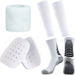 INF Ensemble protège-tibias football avec coquille dure, sangle élastique et chaussettes antidérapantes - Manchon à poche Blanc