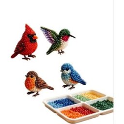 INF Kit DIY Perles Fait Main - 4x Oiseaux 3D Autoportants, Perles Plastiques Multicolores avec Outils et Modèles Complets