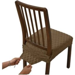 INF Lot de 4 housses de tabouret jacquard diamant double-élastique - Housses antidérapantes en polyester avec sangle à boucle Marron