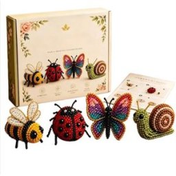 INF Kit artisanal de perles animaux DIY - Pack 4 oiseaux de jardin 3D avec outils et boîte cadeau