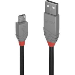 LINDY Câble USB USB 2.0 USB-A mâle, USB-Micro-B mâle 3.00 m noir, gris étamé 36734