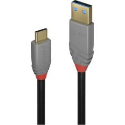 LINDY Câble USB USB 3.2 Gen2 USB-C® mâle, USB-A mâle 1.00 m noir, gris contacts dorés, gaine en PVC 36911