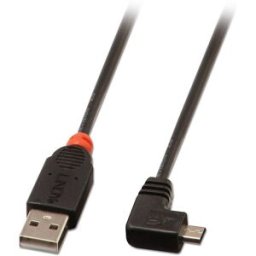 LINDY Câble USB USB 2.0 USB-A mâle, USB-Micro-B mâle 0.50 m noir coudé à 90° vers la droite 31975