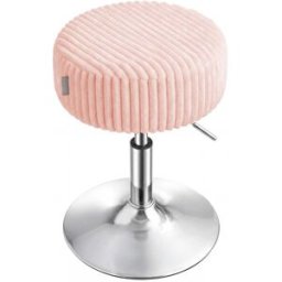 VASAGLE Tabouret de maquillage réglable pivotant en PU pour coiffeuse, Rose / Velours Côtelé / 1