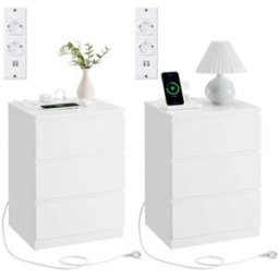 VASAGLE Table de chevet avec 3 tiroirs, Blanc Nuage / 2