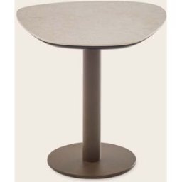 MADURA Table D'Appoint Ismeria Effet travertin et bronze - ECRU 50x50xH50 cm